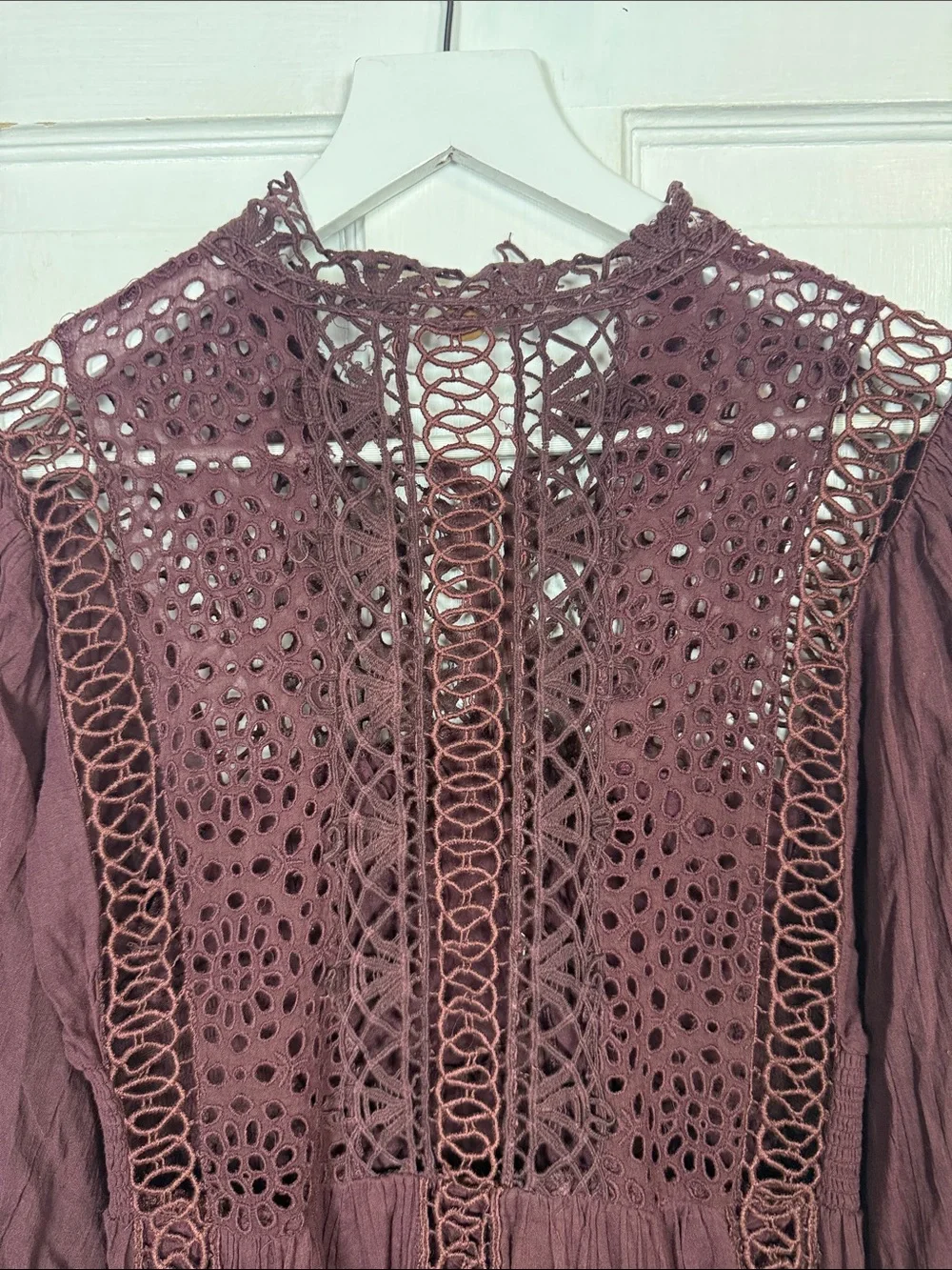 Free People One Karma Eyelet Mini Dress In Burgundy W2413 Sz S - Picture 10 of 10